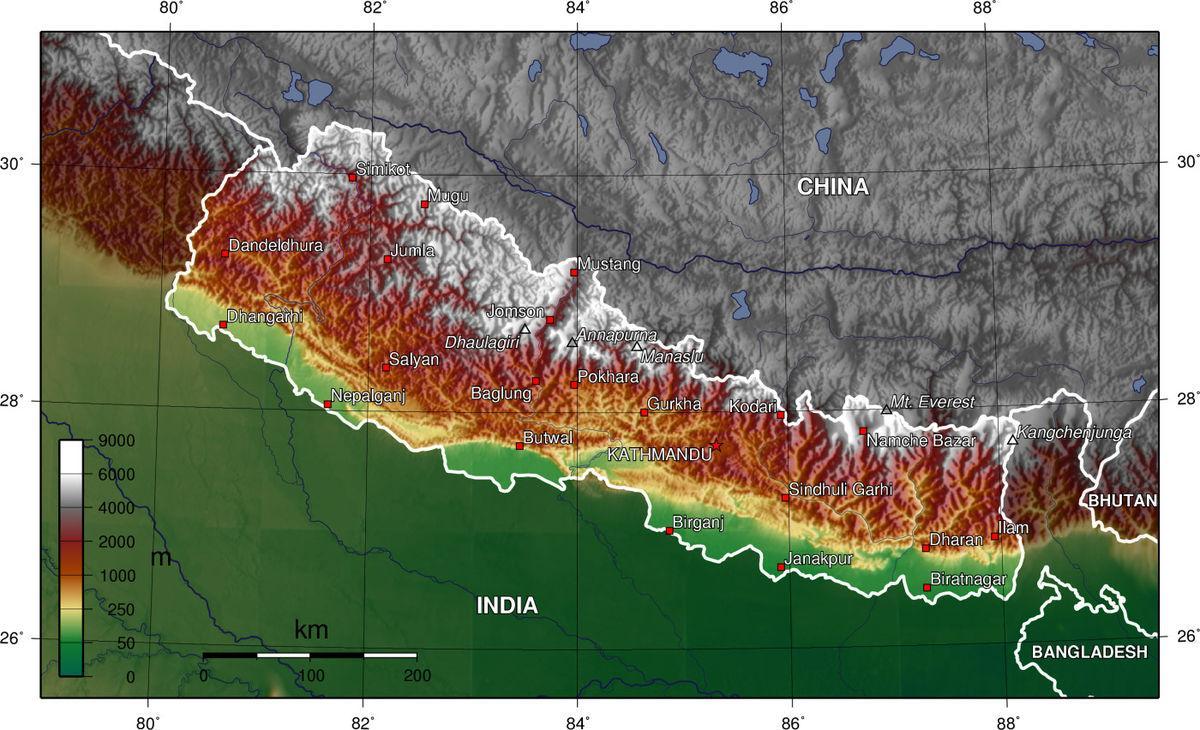 nepal elevasyon kat jeyografik