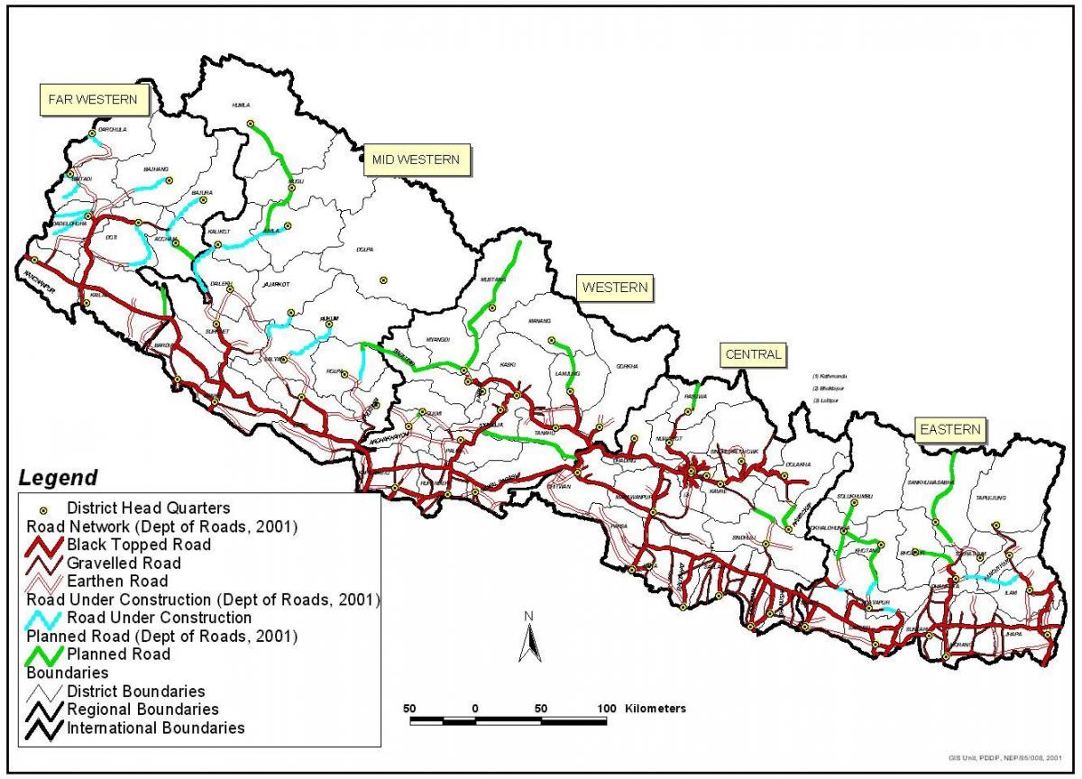 Kat jeyografik nan wout nepal ak distri