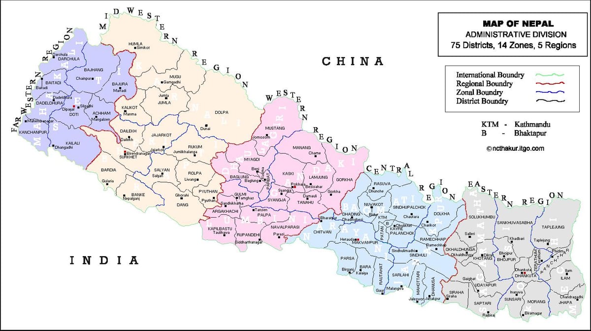 kat jeyografik nan nepal ak distri 75