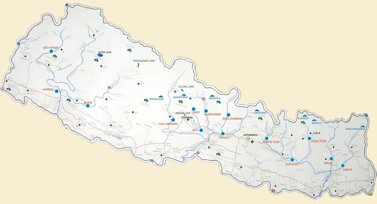 kat jeyografik nan nepal montre rivyè