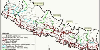 Nepal kat jeyografik ak gran wout