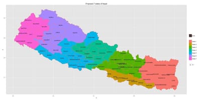 Kat jeyografik nan nepal avèk sèt eta yo